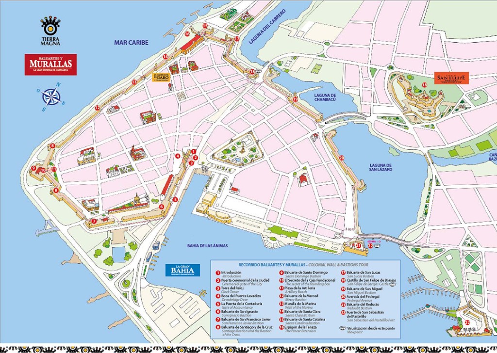 Cartagena neighborhood map showing the Walled City, El Cabrero, Getsemaní, and surrounding areas